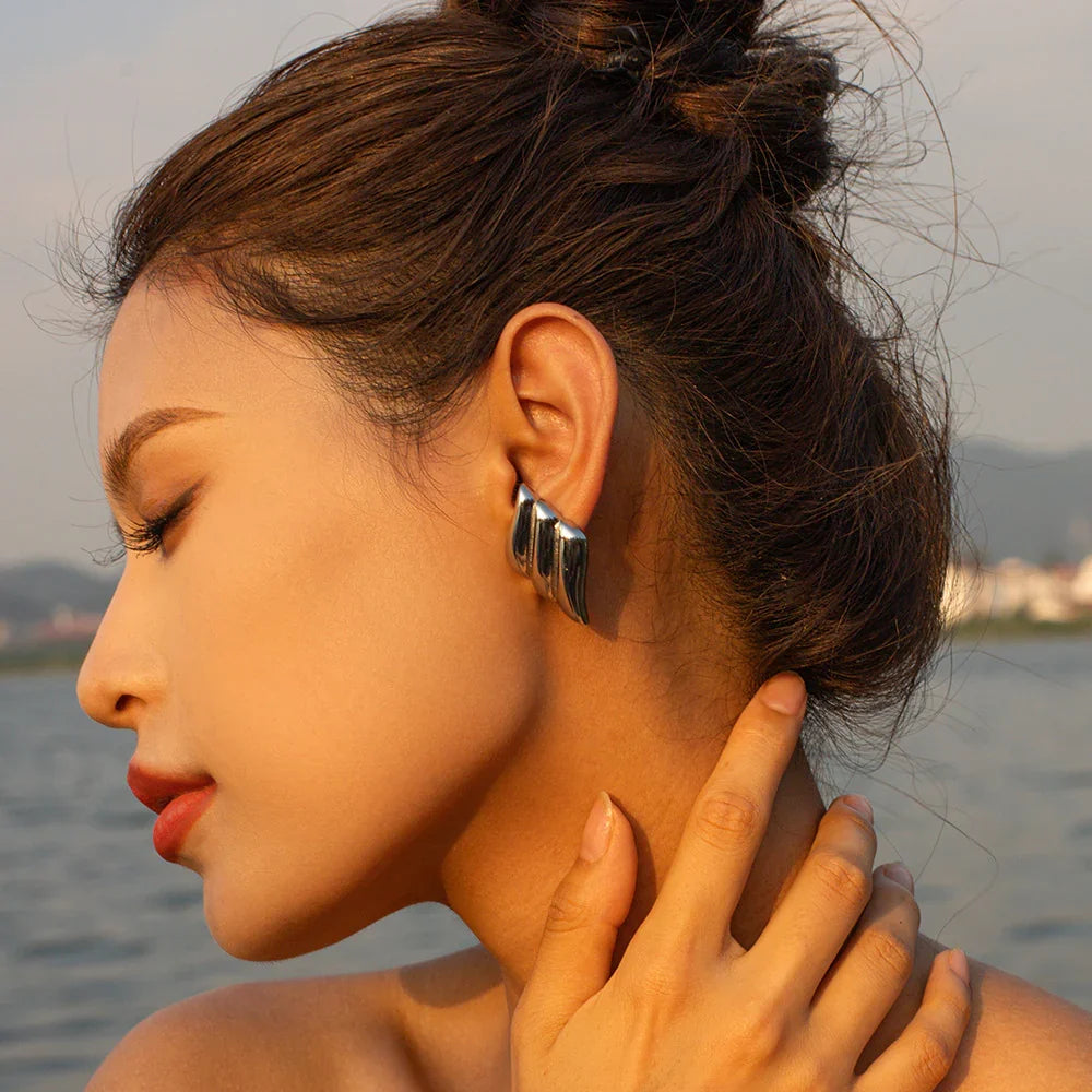 Gold-Plated Contemporary Earrings with Stainless Steel