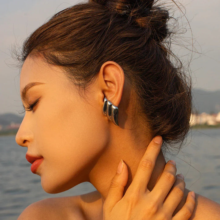Gold-Plated Contemporary Earrings with Stainless Steel