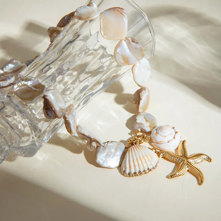 Gold-Plated Faux Pearl Charm Necklace for Women