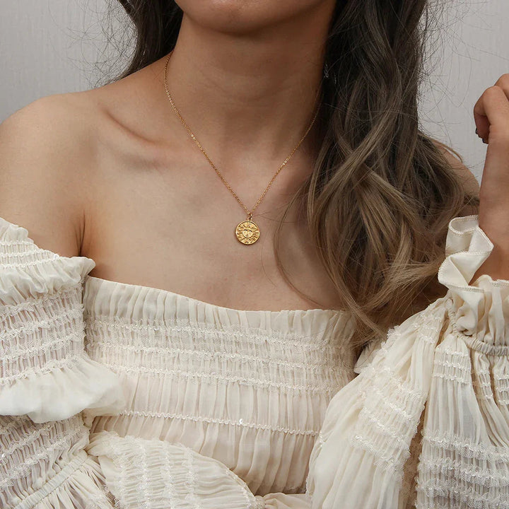 Gold-Plated Sun Pendant Necklace For Women
