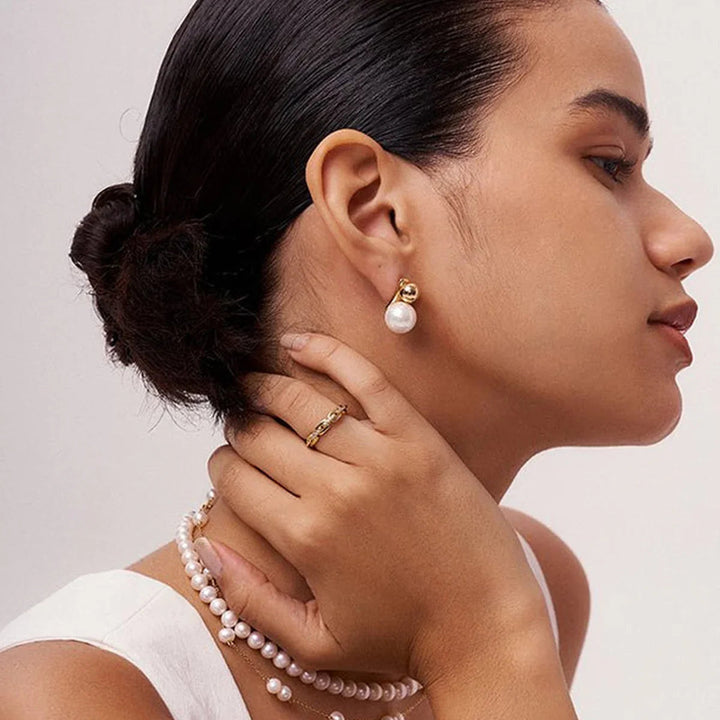 Gold-Plated Nautica Dome Faux Pearl Earrings