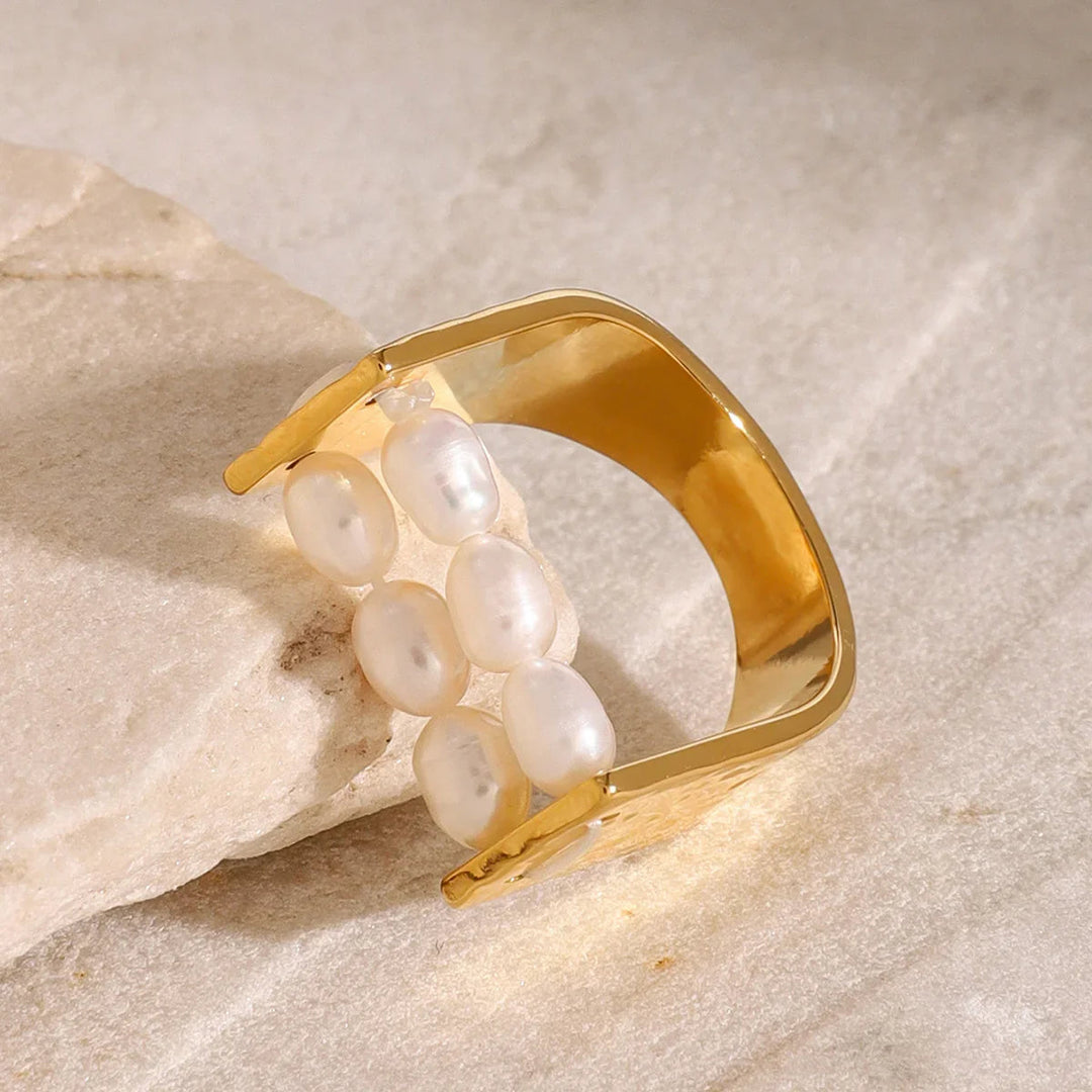 Gold-Plated Faux Pearl Statement Ring for Women