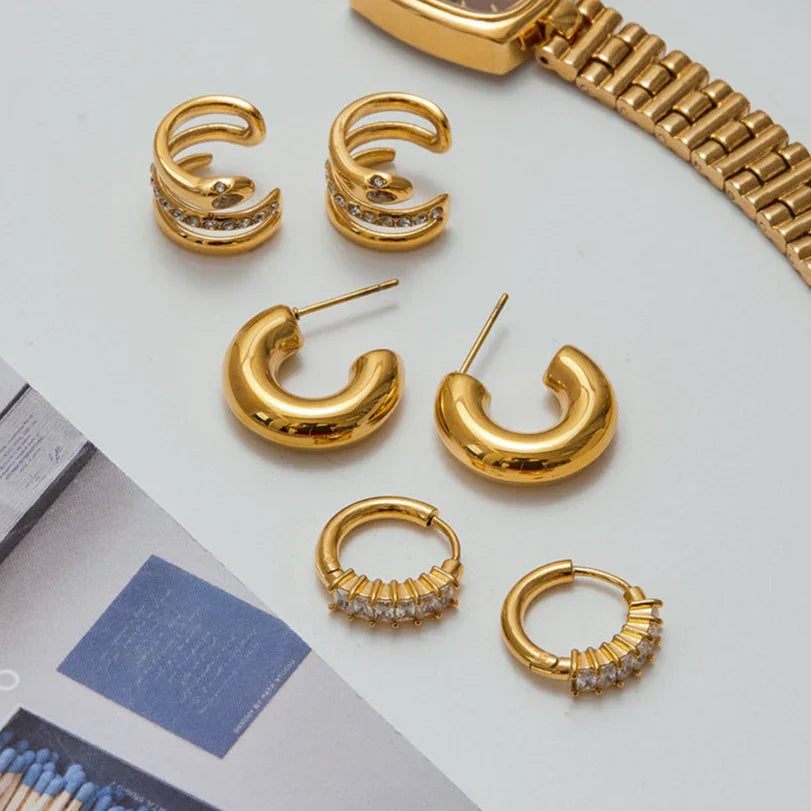 Gold Plated Cubic Zirconia Earrings 3 Piece Set for Women