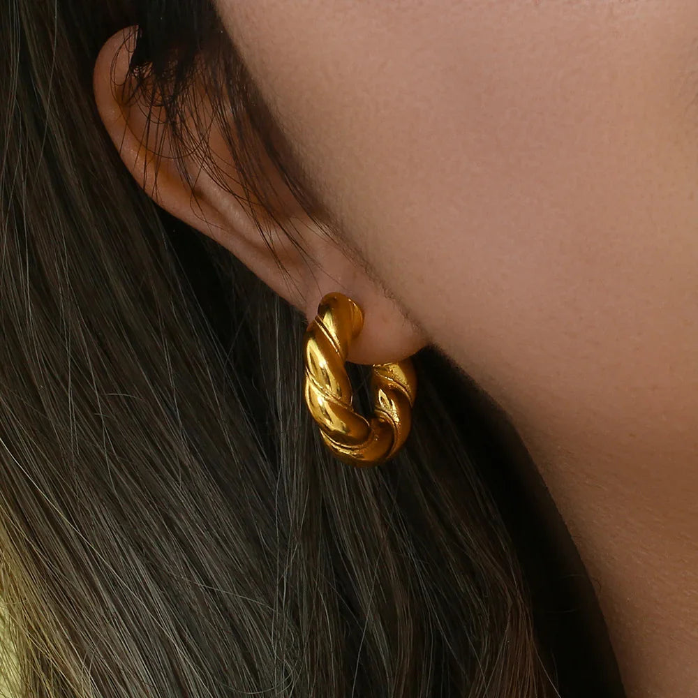 Gold-Plated Twisted Hoop Earrings for Women