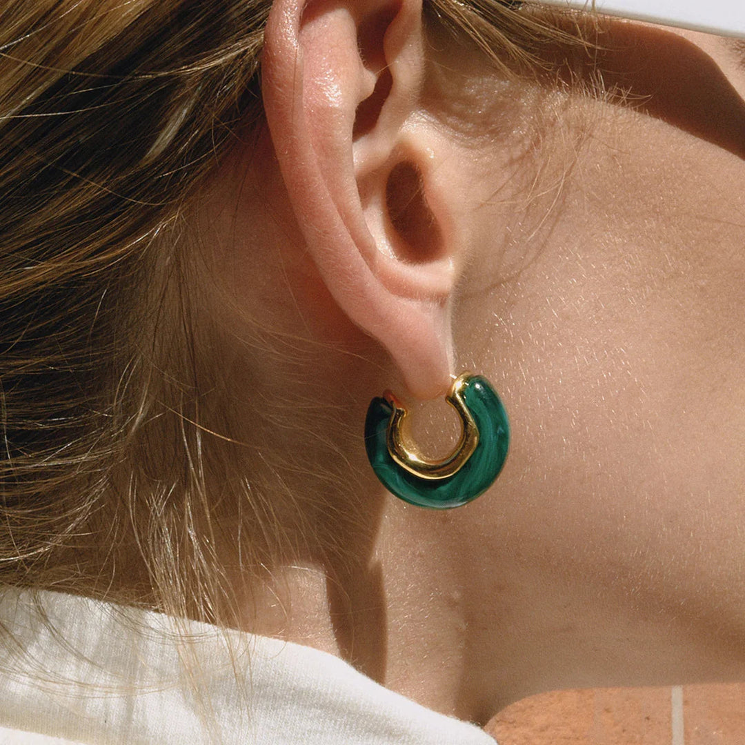 Gold-Plated Chunky Enamel Hoop Earrings