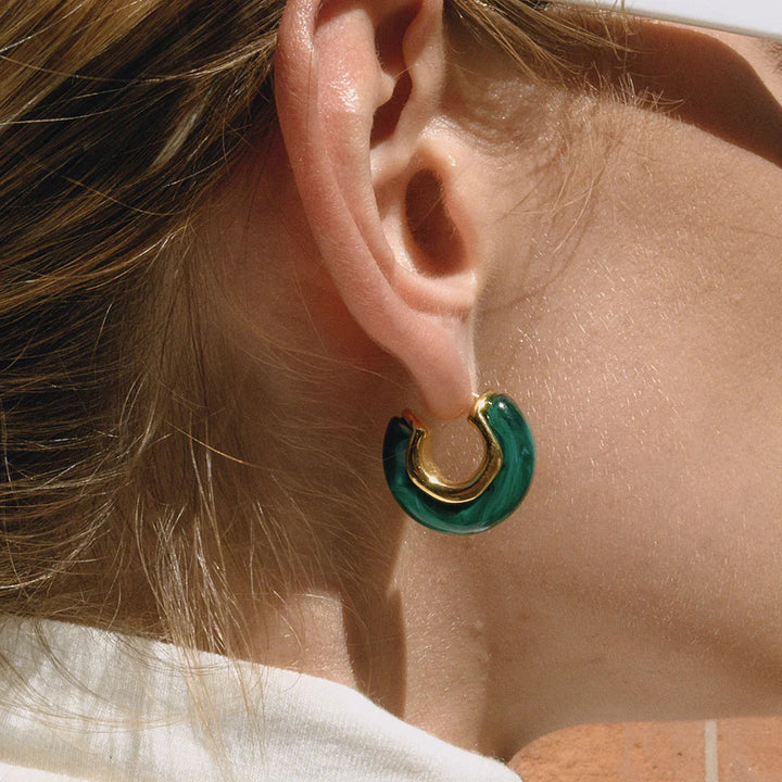 Gold-Plated Chunky Enamel Hoop Earrings