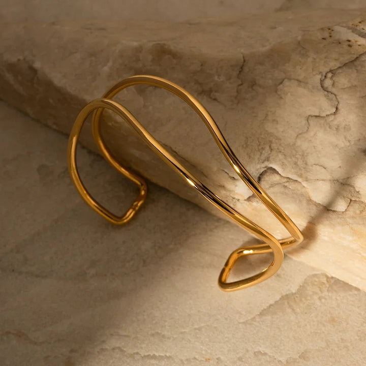 Gold-Plated Open Cuff Bracelet with Intertwining Design