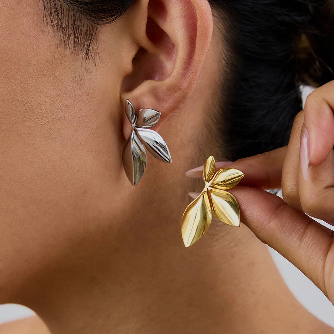 Gold Plated Statement Petal Stud Earrings