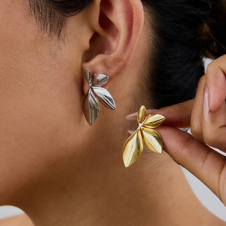 Gold Plated Statement Petal Stud Earrings
