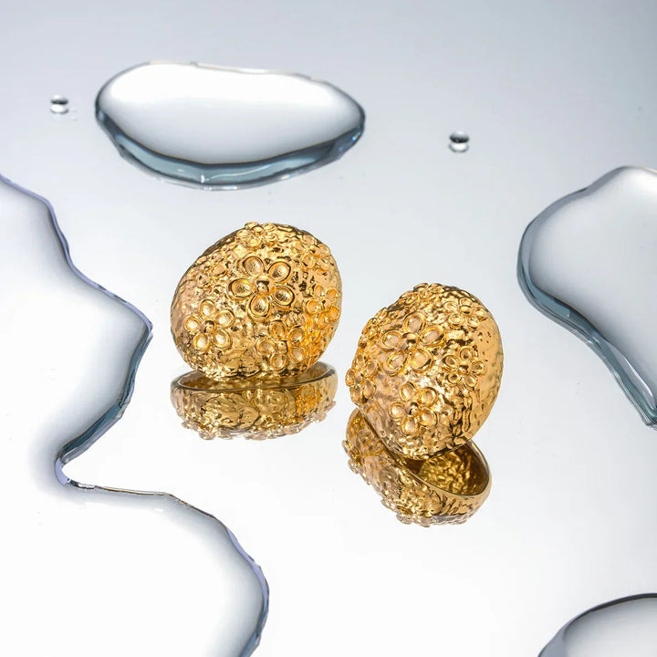 Gold-Plated Hammered Dome Earrings Capture antique-inspired beauty