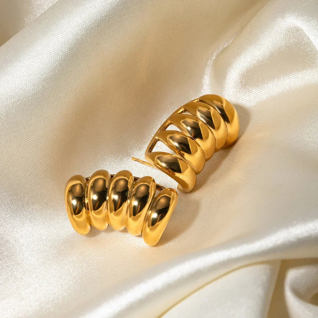 Gold-Plated Textured Huggie Earrings with Cluster Design