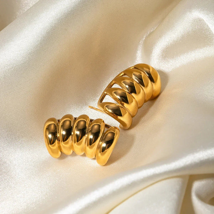 Gold-Plated Textured Huggie Earrings with Cluster Design
