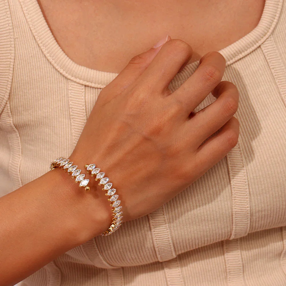 Gold-Plated CZ Statement Cuff Bracelet for Women