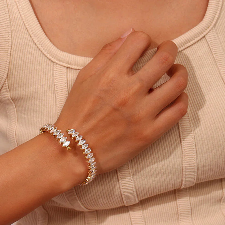 Gold-Plated CZ Statement Cuff Bracelet for Women