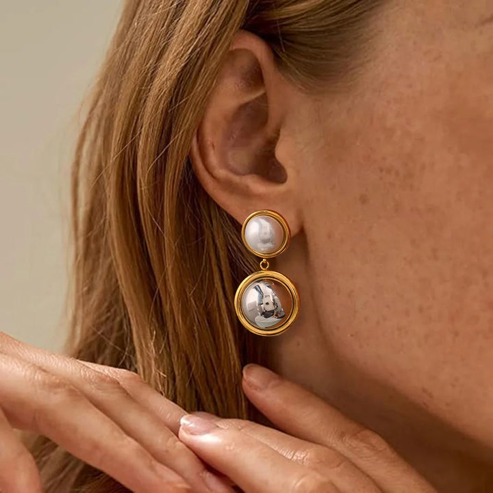 Gold-Plated Faux Pearl Dome Drop Earrings