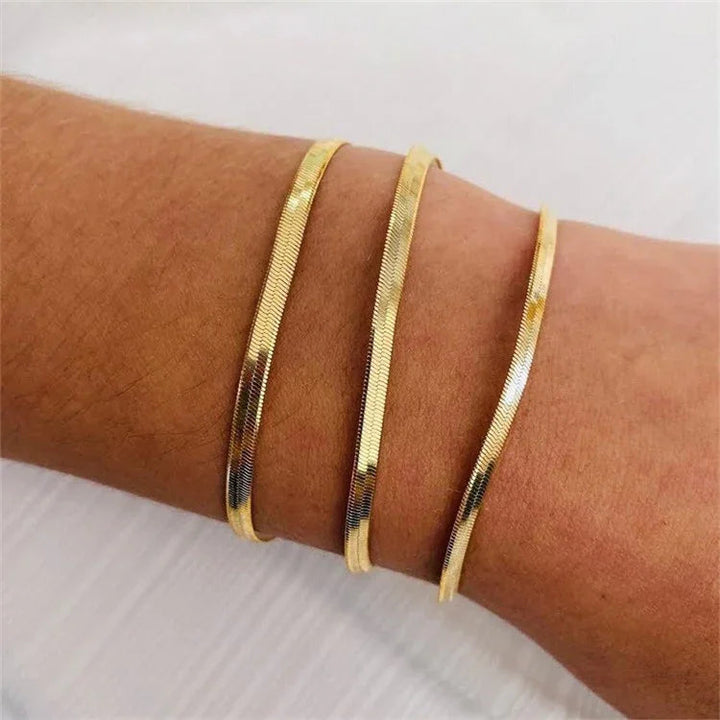 Gold-Plated Flat Chain Bracelet for Women