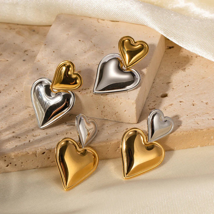 Gold Silver Two-Tone Heart Earrings with Stainless Steel