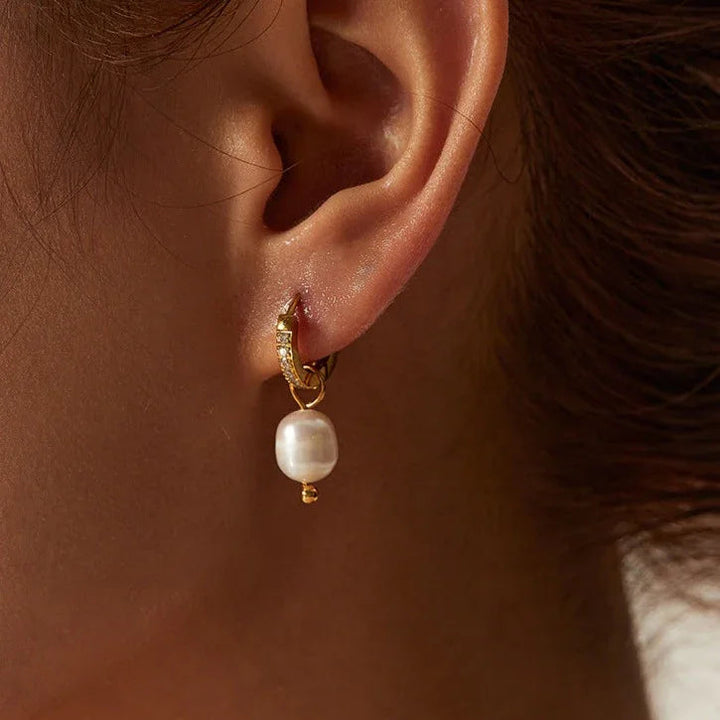 Gold-Plated Cubic Zirconia Faux Pearl Huggie Earrings