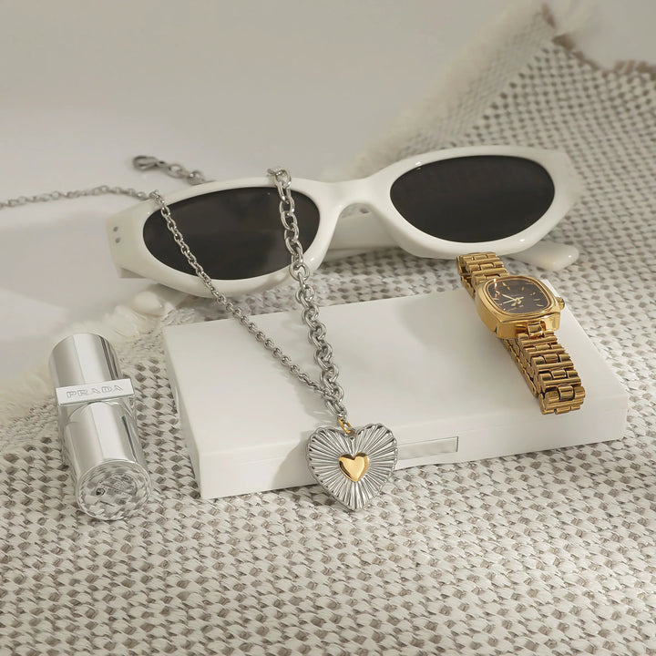 Gold-Plated Silver-Tone Heart Pendant Necklace for Women