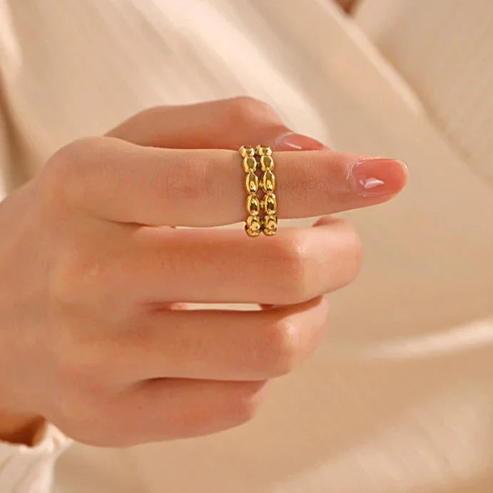 Gold-Plated Beaded Ring – Hypoallergenic, Water-Resistant Everyday Luxury