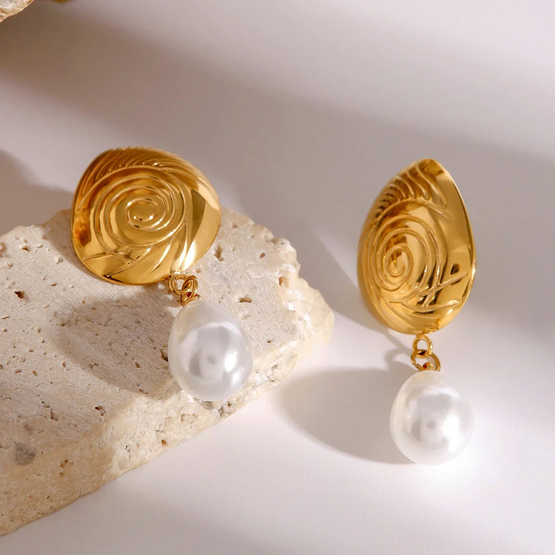 Gold-Plated Nautical Dome Freshwater Pearl Earrings