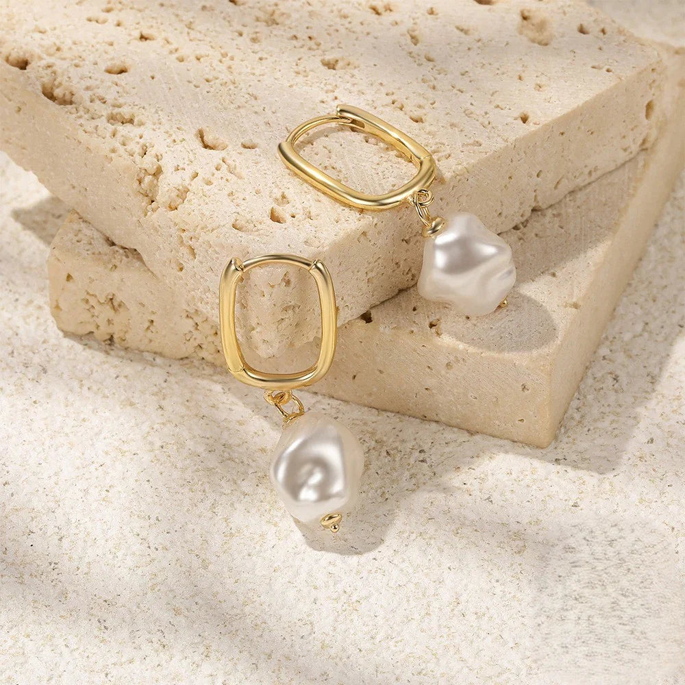 Gold-Plated Faux Pearl Drop Earrings for Women