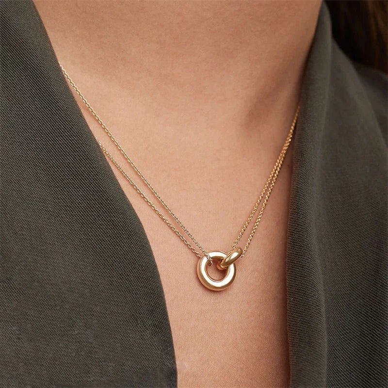 Gold-Plated Circle Pendant Necklace for Women