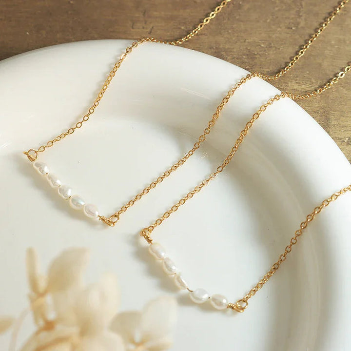 Gold-Plated Faux Pearl Chain Necklace Women