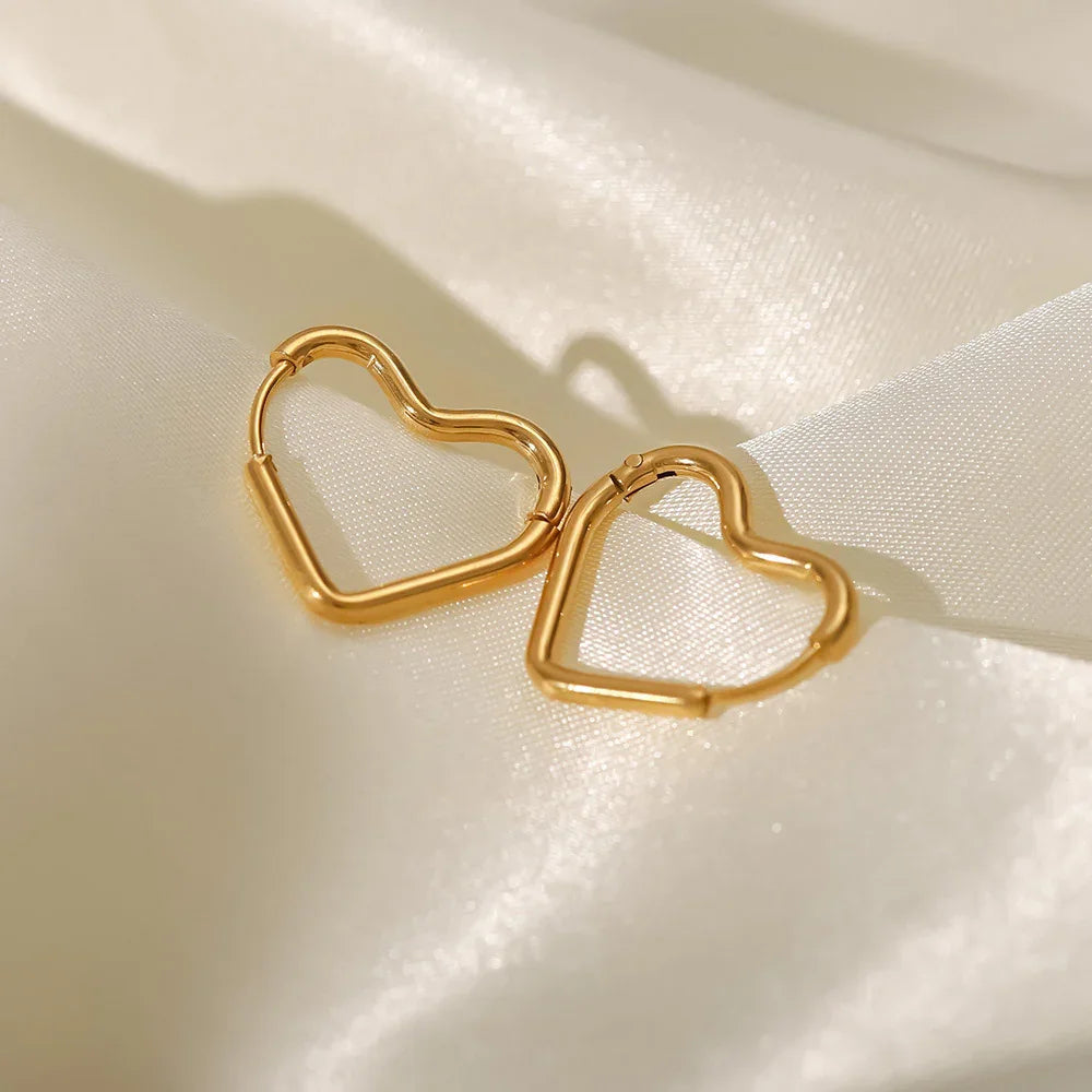 Gold-Plated Heart Hoops with Waterproof Stainless Steel