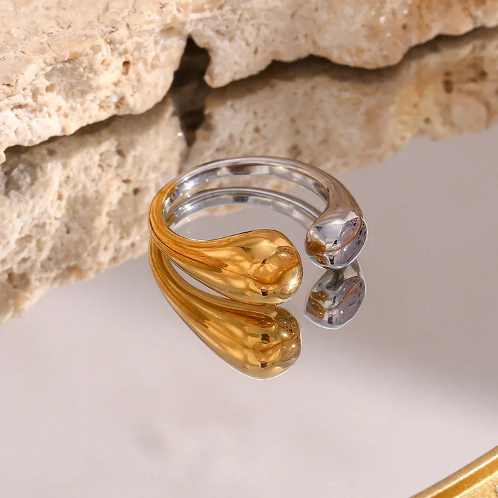Two-Tone Gold-Plated Adjustable Ring For Women