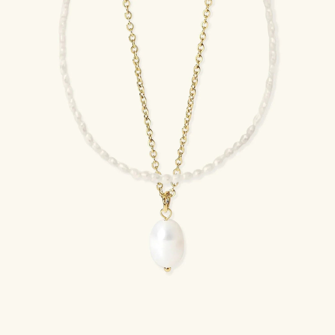 Gold-Plated Faux Pearl Necklace 2-Piece Set for Women