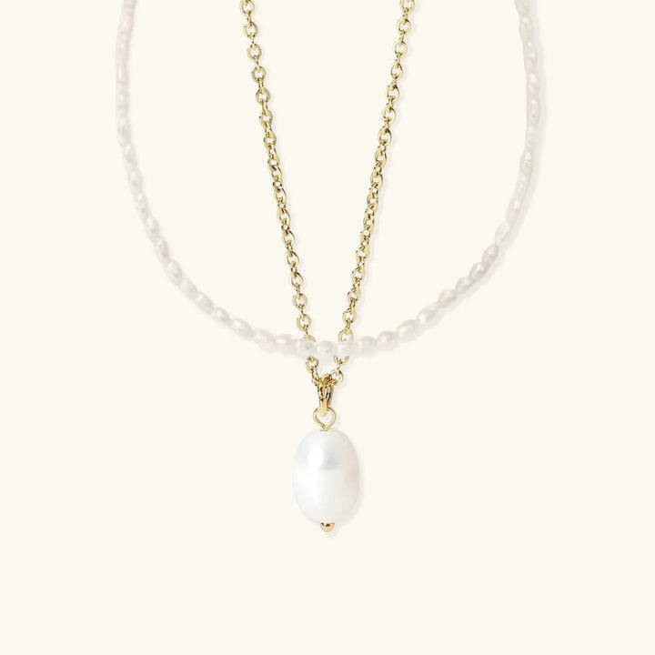 Gold-Plated Faux Pearl Necklace 2-Piece Set for Women