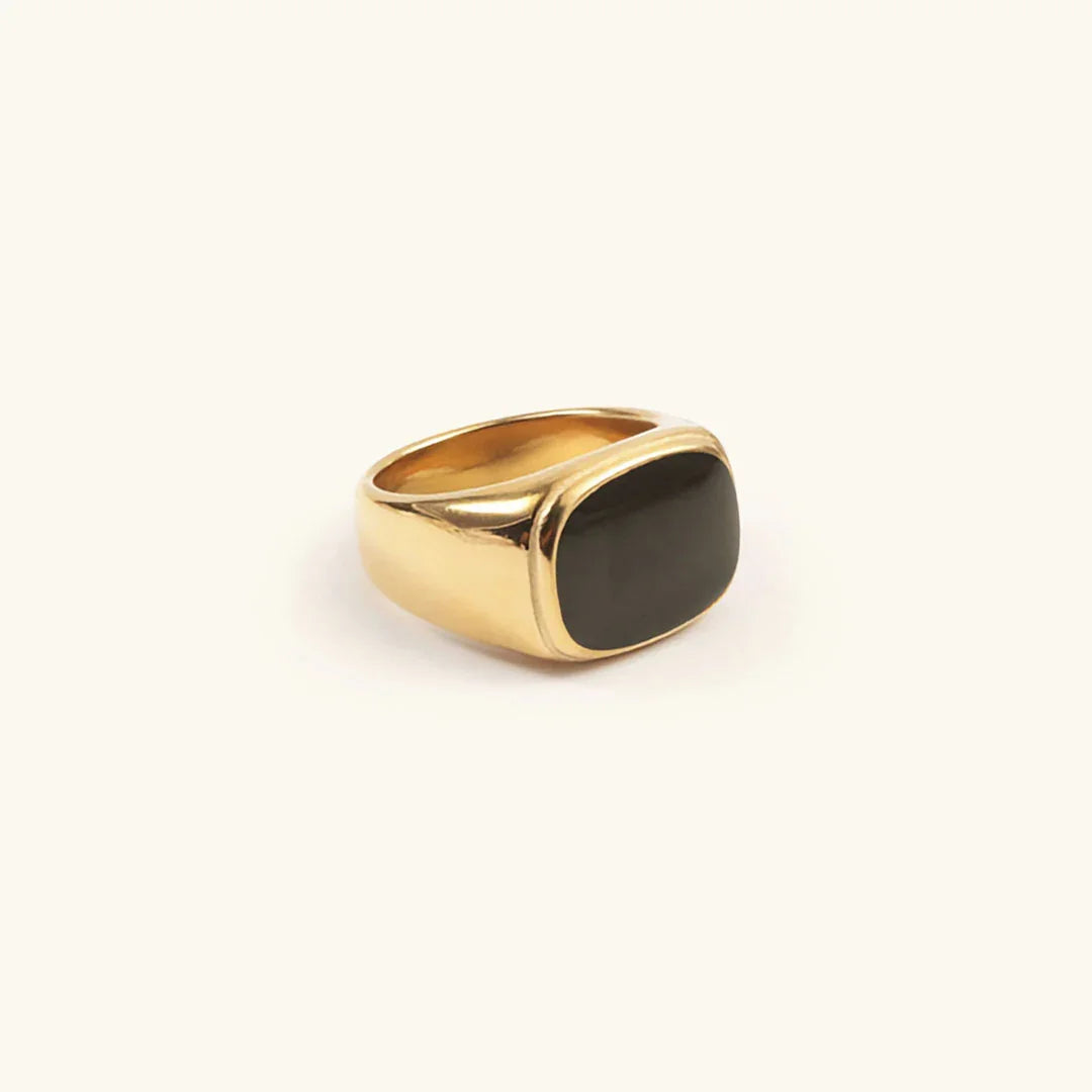 Gold-Plated Signet Ring with Synthetic Stone