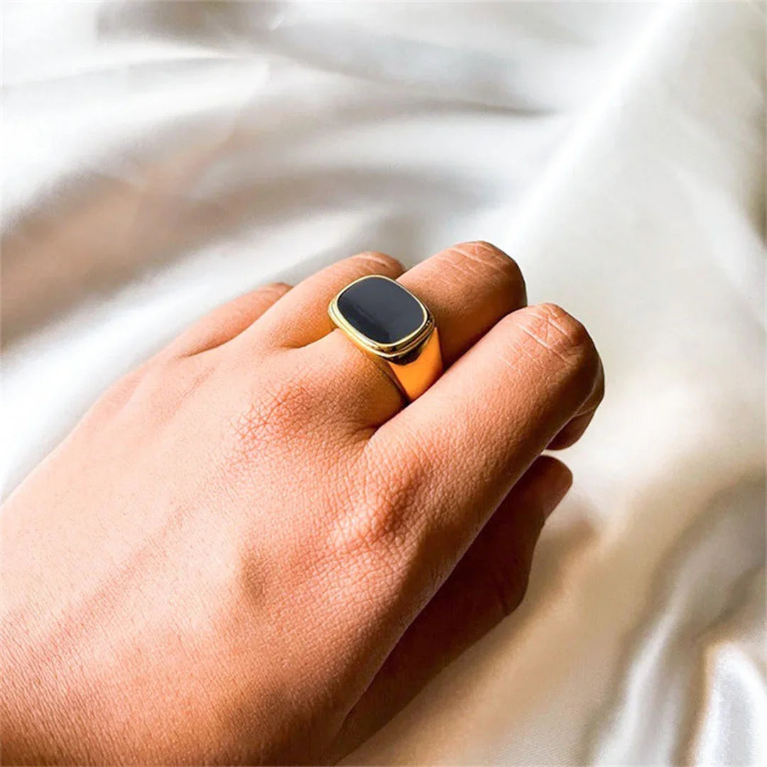 Gold-Plated Signet Ring with Synthetic Stone