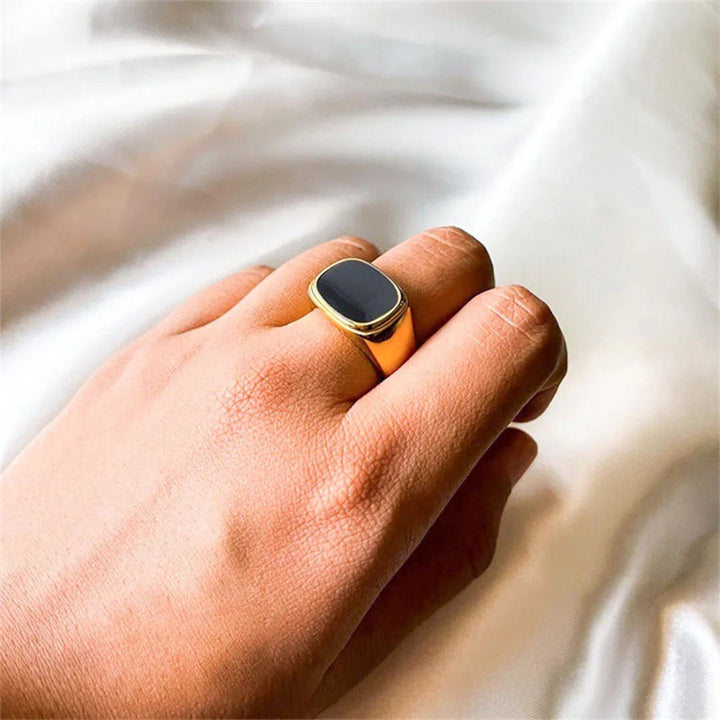 Gold-Plated Signet Ring with Synthetic Stone