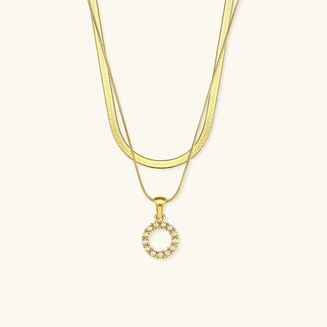 Gold-Plated Layered Initial Letter Necklace with Freshwater Pearls
