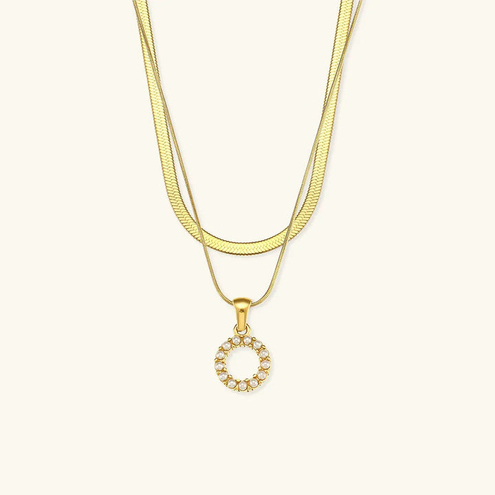 Gold-Plated Layered Initial Letter Necklace with Freshwater Pearls
