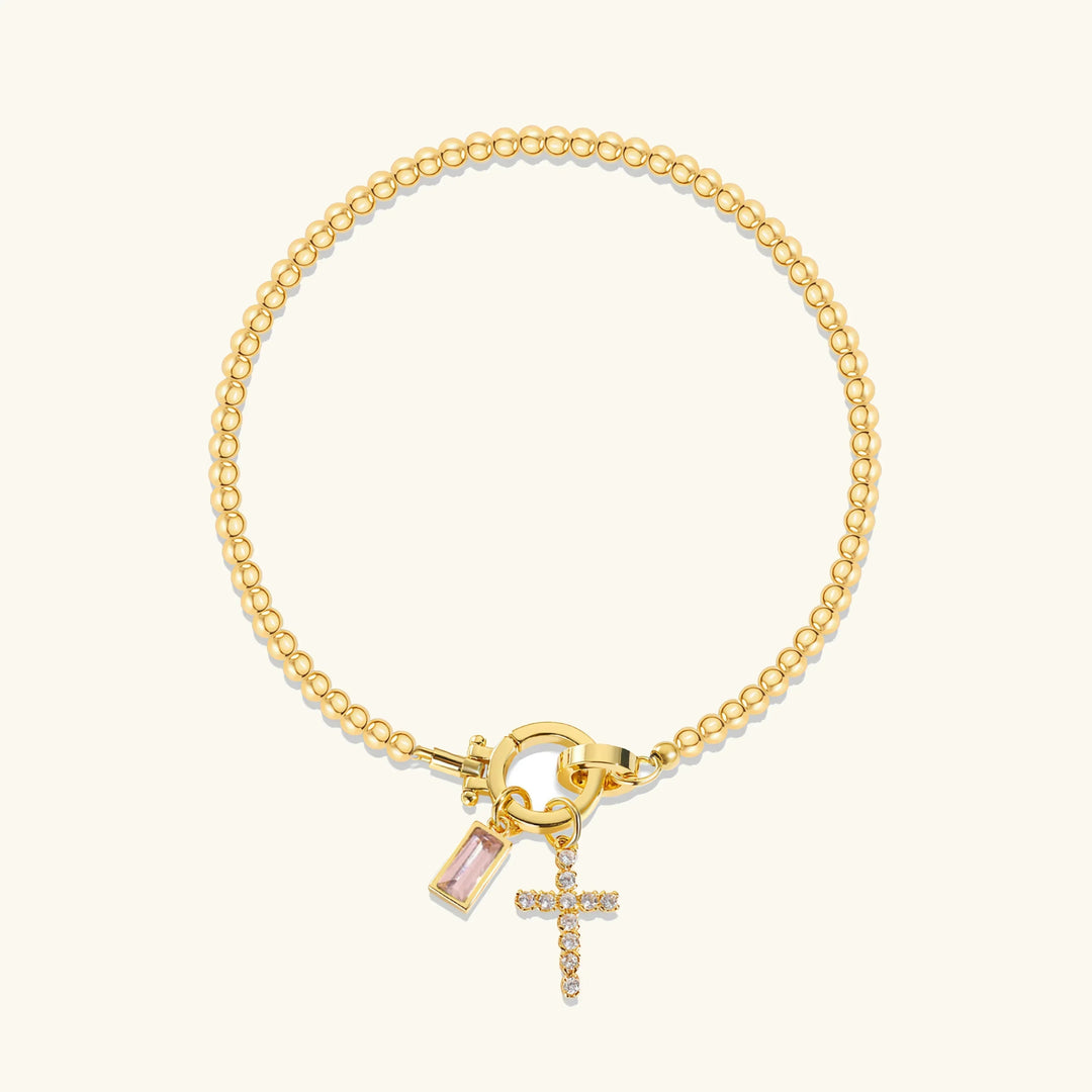 Gold-Plated Crystal Birthstone Cross Bracelet