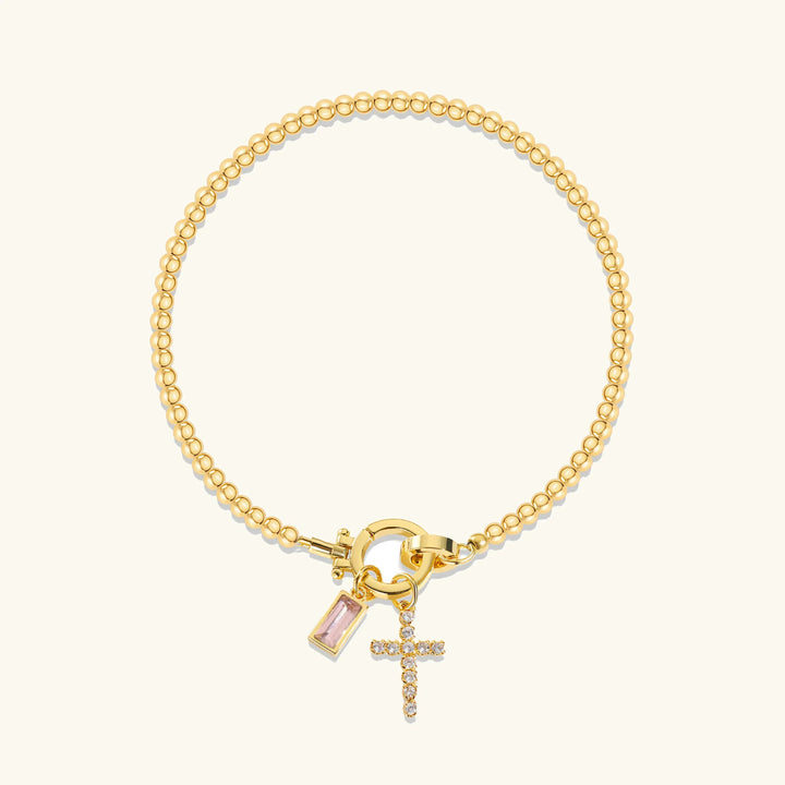Gold-Plated Crystal Birthstone Cross Bracelet