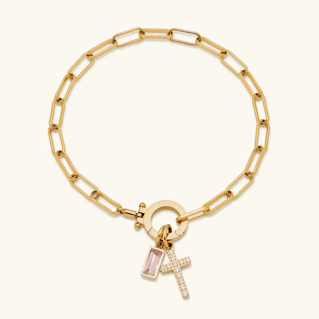Gold-Plated Crystal Cross Bracelet