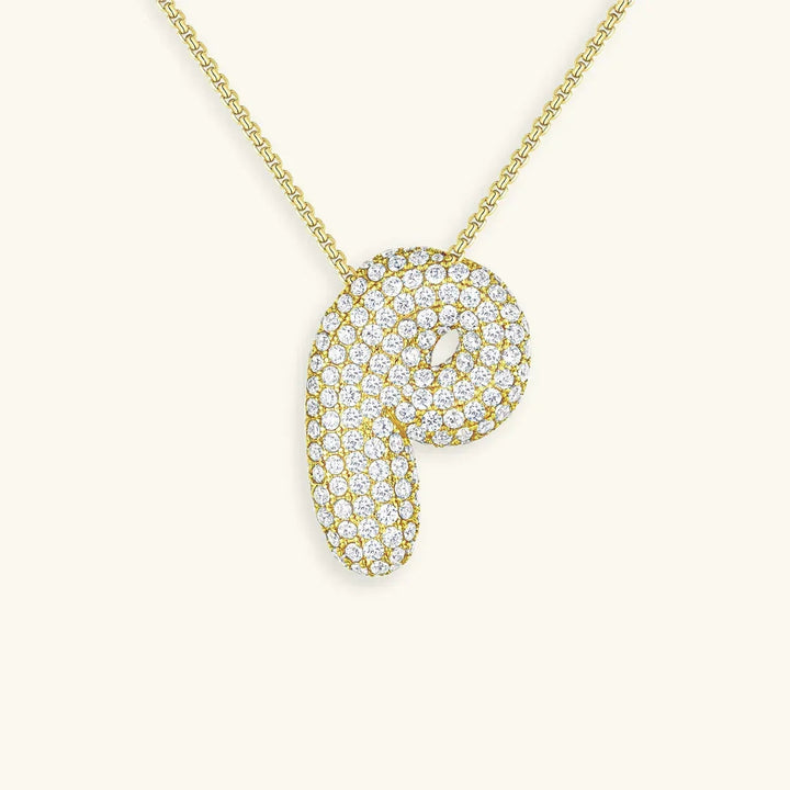 Gold-Plated Bubble Initial Diamond Necklace