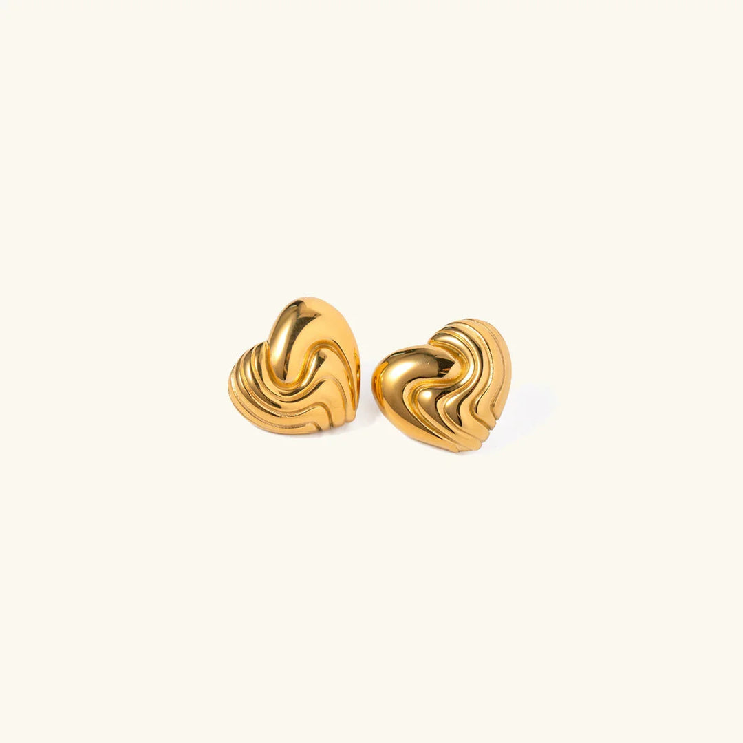 Gold-Plated Heart Earrings with Wavy Design