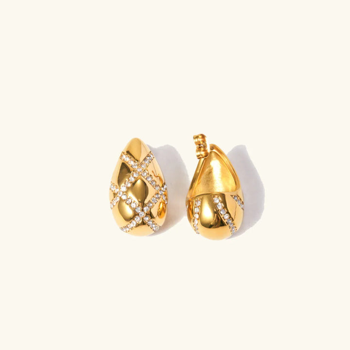 Gold-Plated Teardrop Earrings with Diamond Simulants