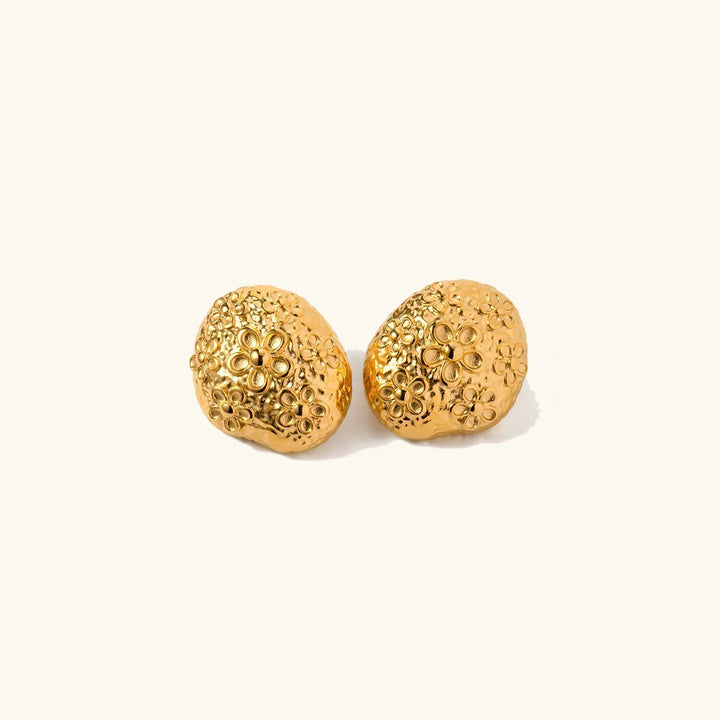 Gold-Plated Hammered Dome Earrings Capture antique-inspired beauty