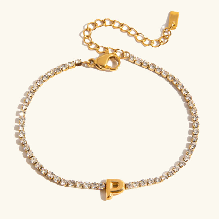 Gold-Plated Cubic Zirconia Initial Tennis Bracelet for Women