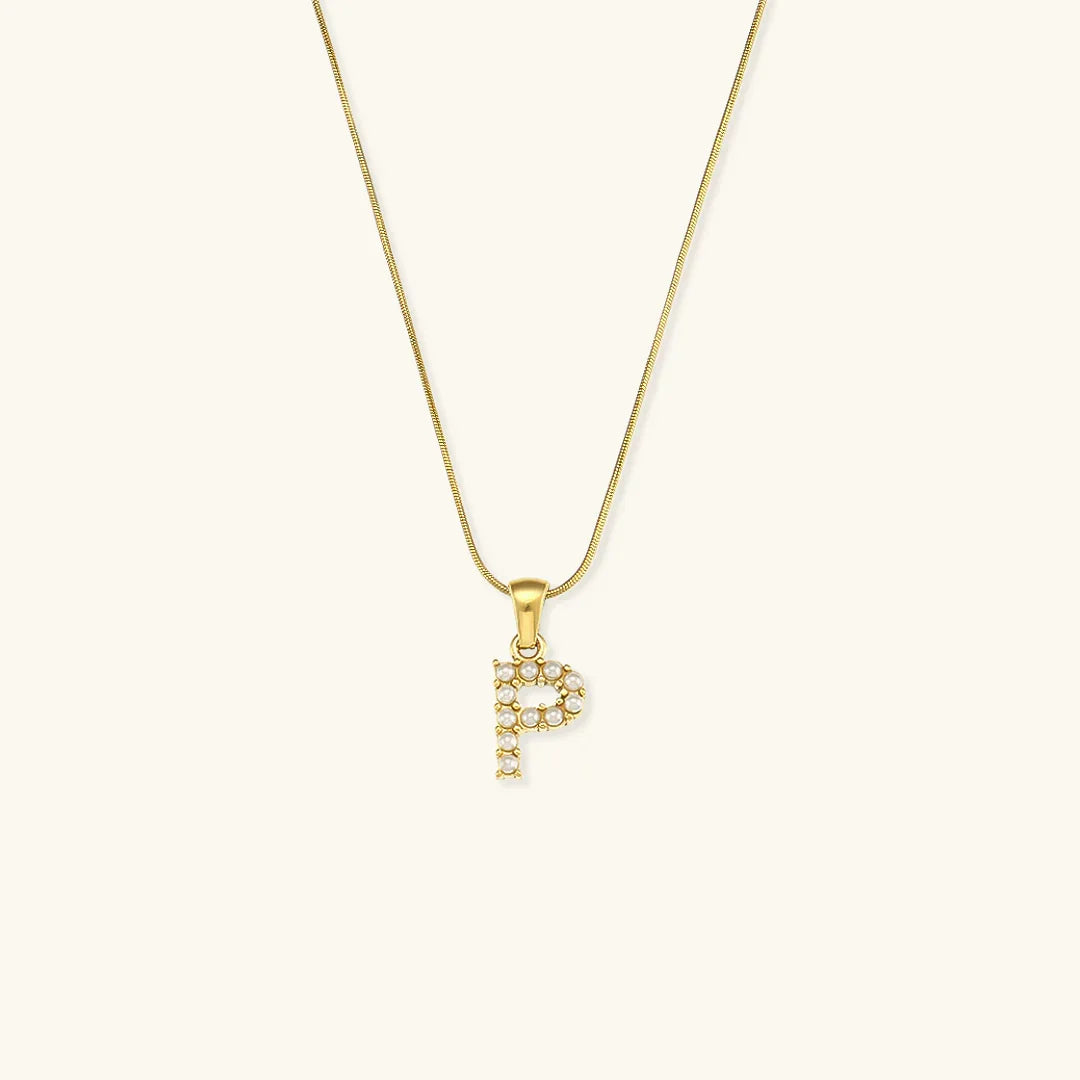 Gold-Plated Initial Letter Necklace with Freshwater Pearls
