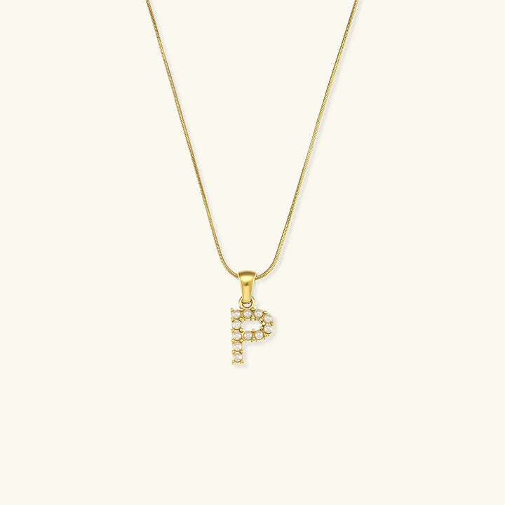 Gold-Plated Initial Letter Necklace with Freshwater Pearls