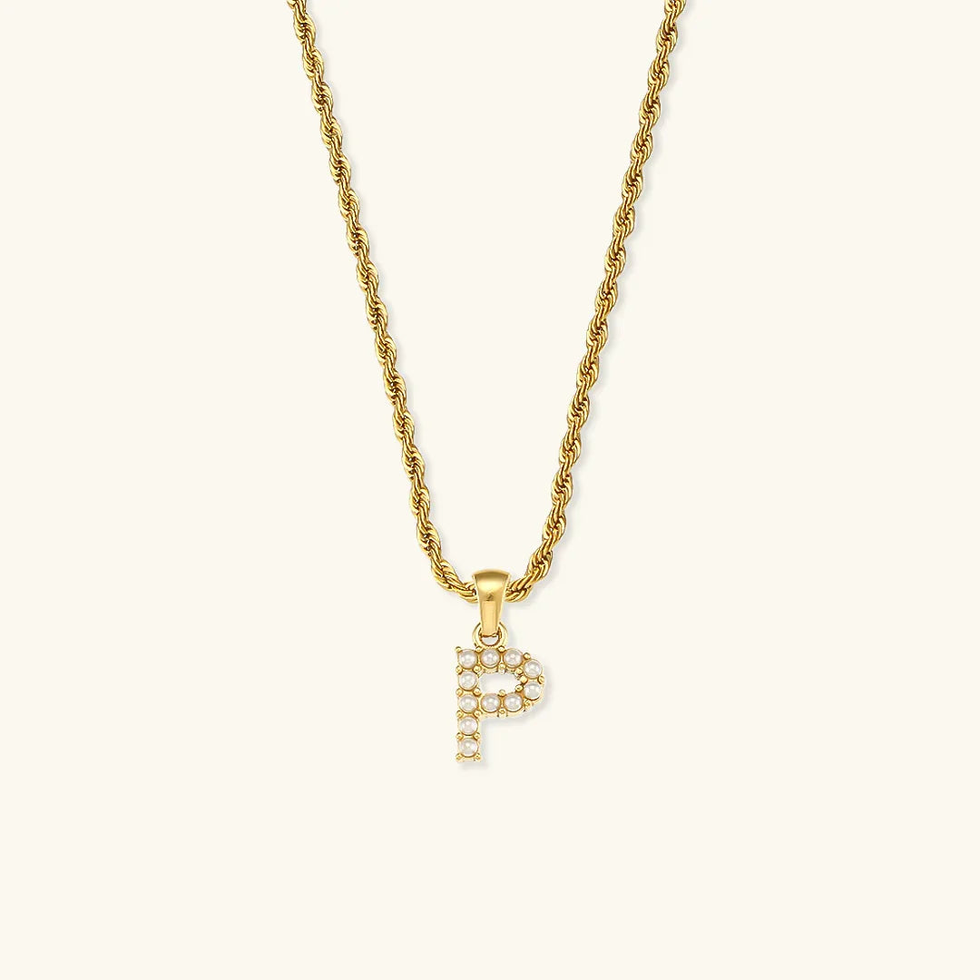 Gold-Plated Initial Letter Necklace with Freshwater Pearls