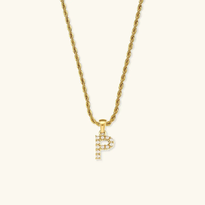 Gold-Plated Initial Letter Necklace with Freshwater Pearls