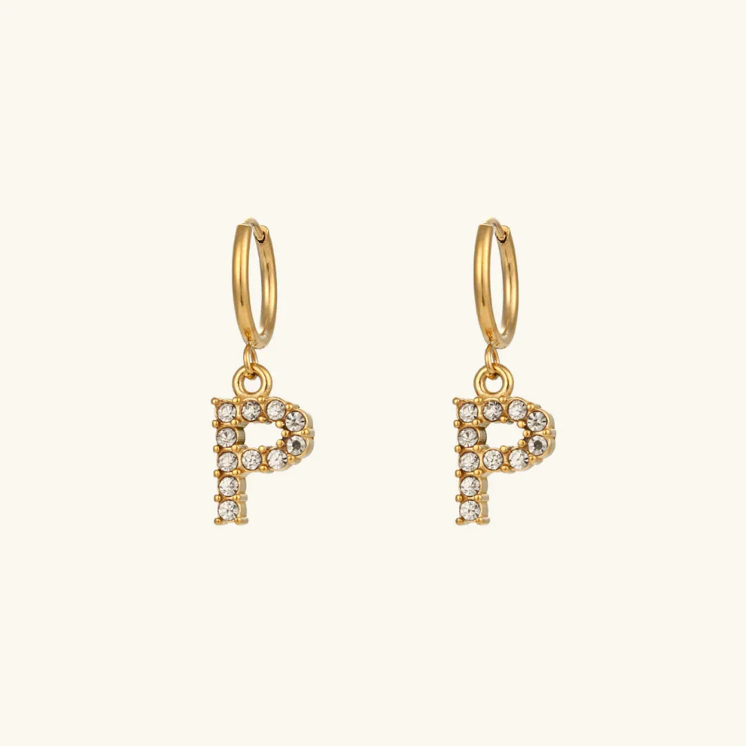 Gold-Plated Initial Letter Earrings with Diamond Simulants